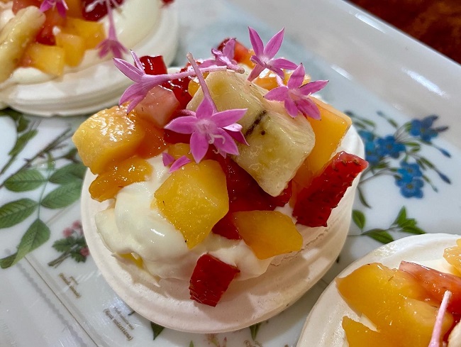 floral topped dessert