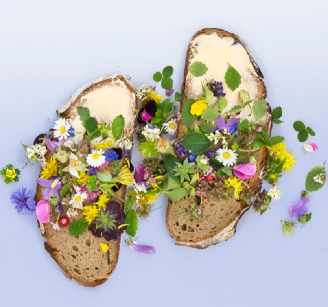 Floral butter and bread slices